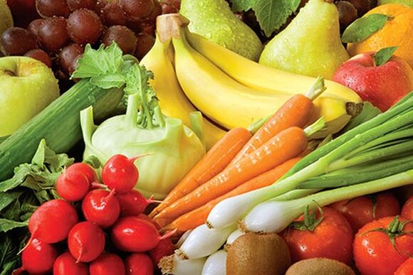 légumes et fruits frais pour augmenter la puissance